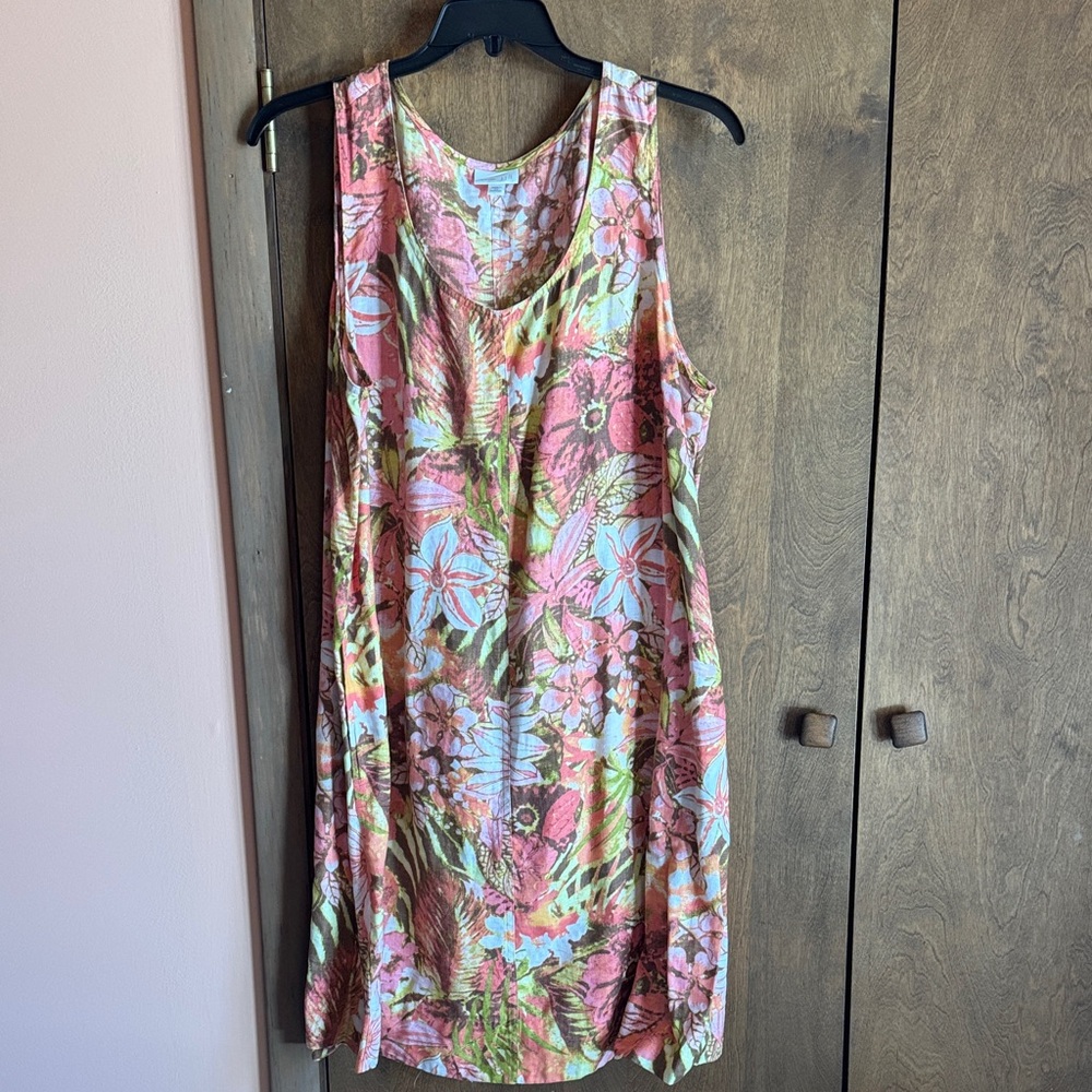 J. Jill Linen Floral Midi Dress - Pink and Green - Picture 2 of 12